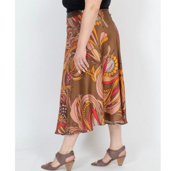 LA PRESTIC OUISTON Silk Paisley Abstract Print Flowy Midi Skirt | Medium - Picture 5 of 12